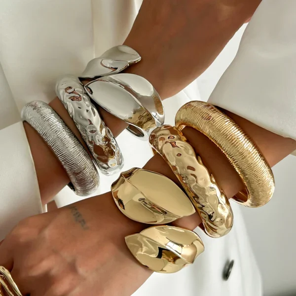 Metal Chunky Wide Cuff Bangles Arm Bracelets - Image 2