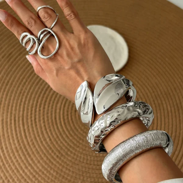 Metal Chunky Wide Cuff Bangles Arm Bracelets - Image 3